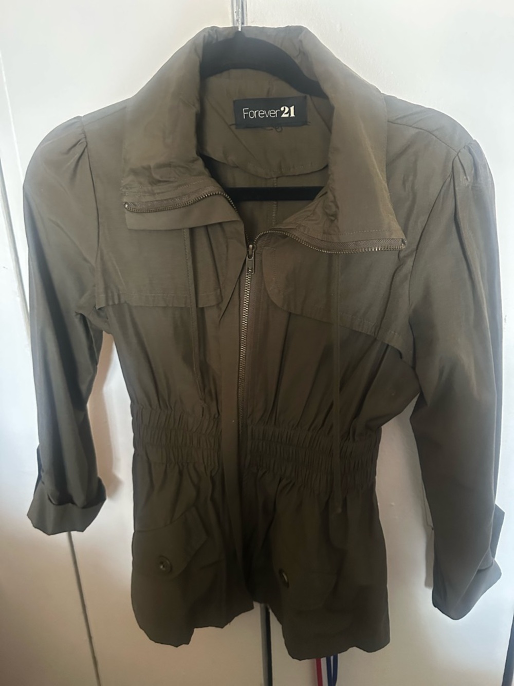 Forever 21 Women's Olive Green Drawstring Utility Jacket
